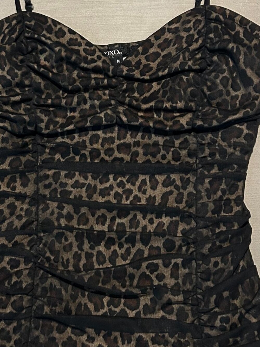 XOXO Vintage Boho Leopard Print Ruched Mesh Cami Tank Top Size M - Picture 4 of 4